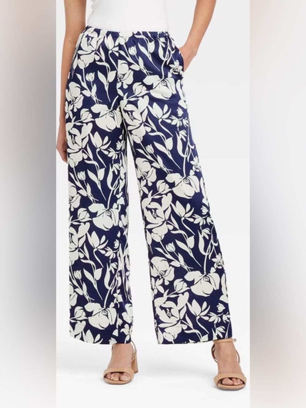 a new day Navy & White Floral Wide Leg Pants